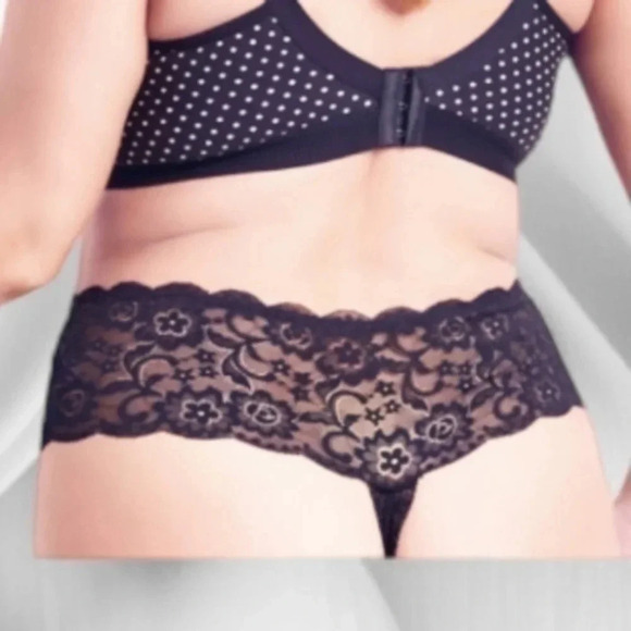 Hips & Curves Other - NWT  Cotton Print Thong SOFT LACE BAND - BLK W/ WHITE POLKA DOT~ plus size 22/24